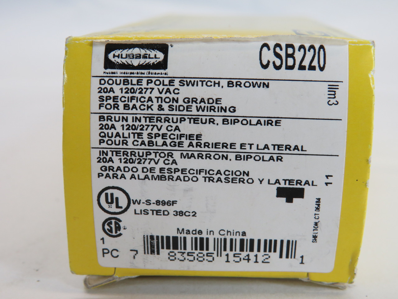 Hubbell CSB220 Brown Commercial Toggle Switch 20A 120/277VAC 1P DMG BOX NEW