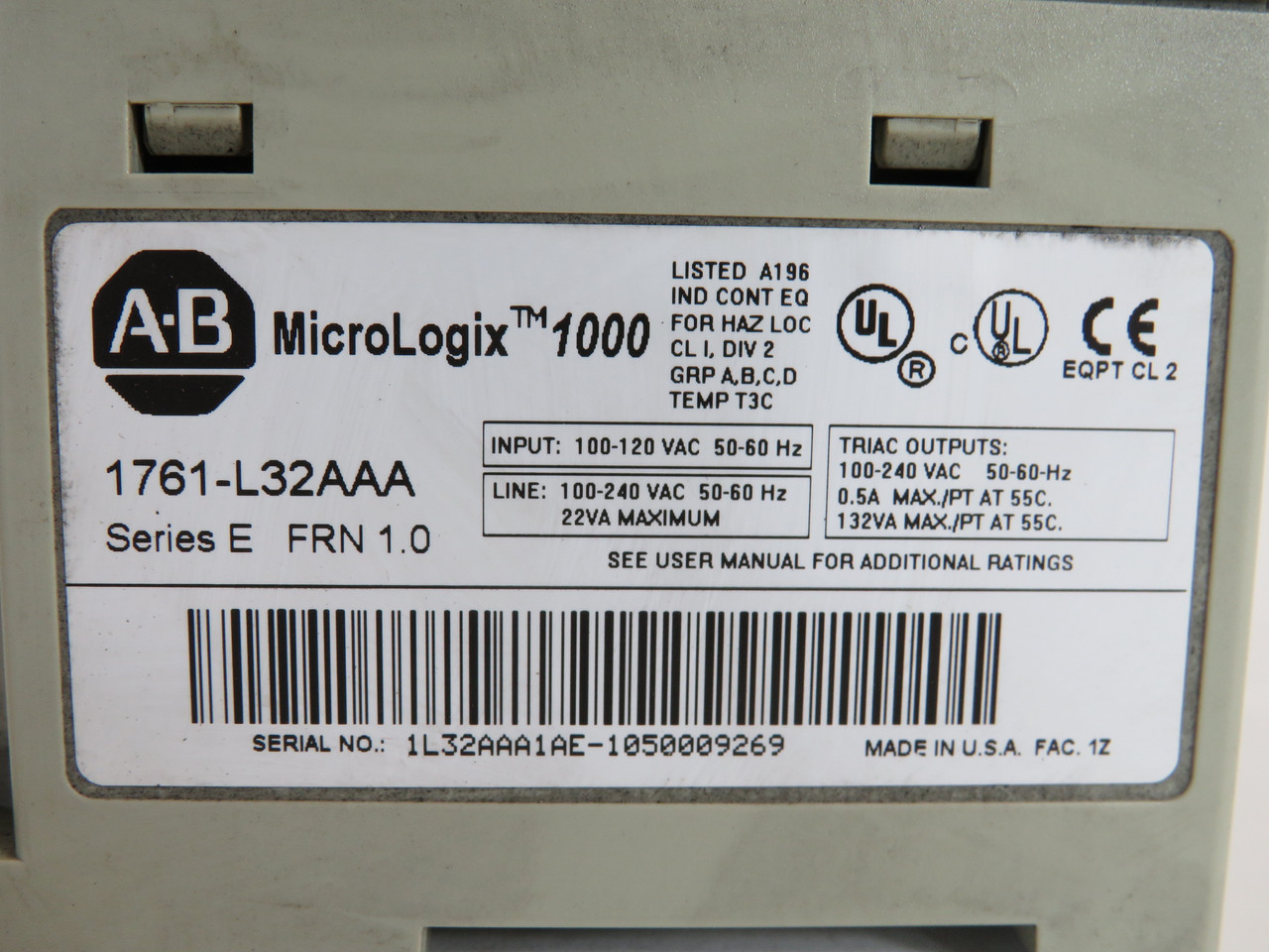 Allen-Bradley 1761-L32AAA Series E MicroLogix Programmable Controller 32 Pt USED