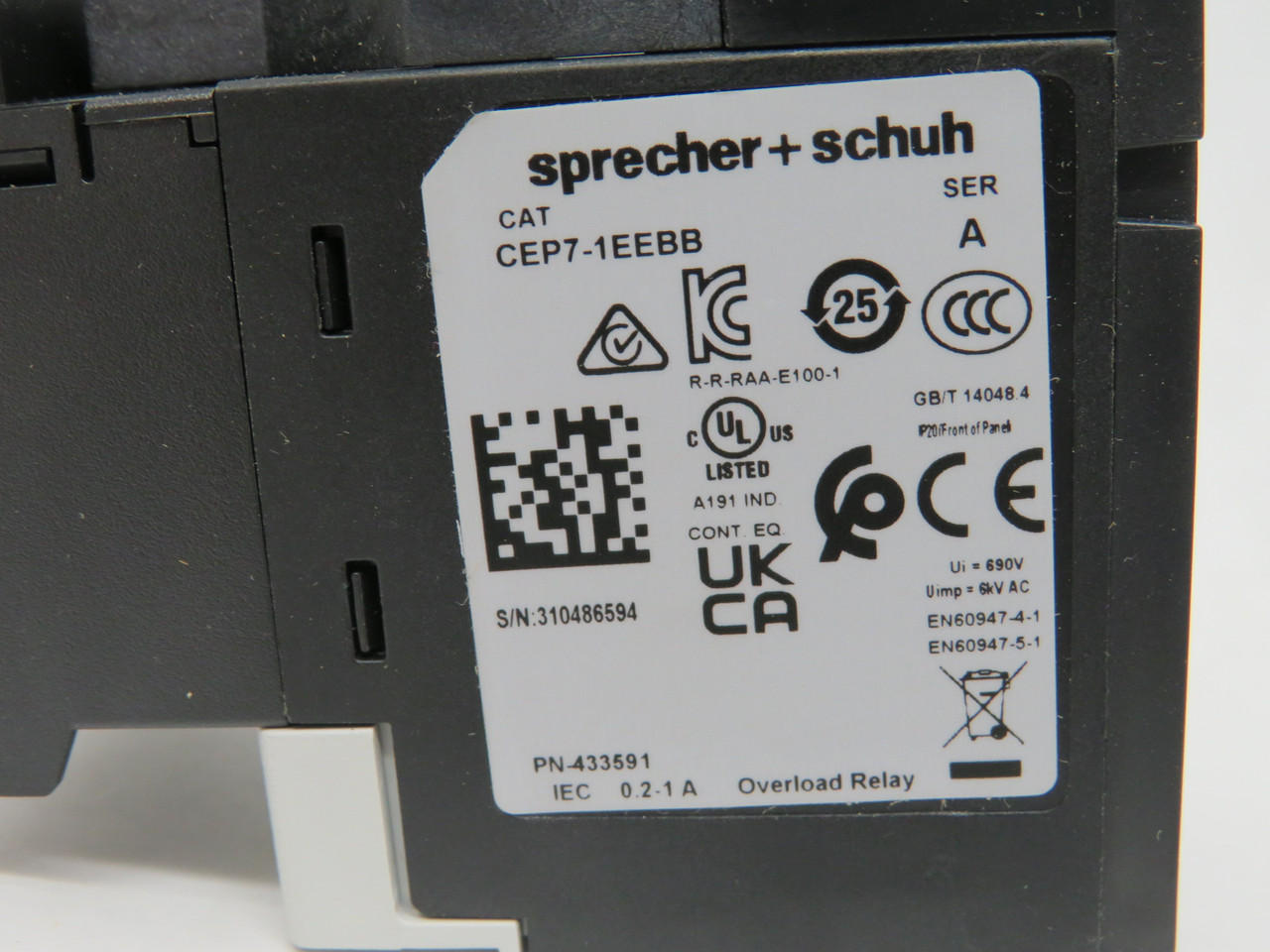 Sprecher + Schuh CEP7-1EEBB Series A Overload Relay 0.2-1.0A NEW