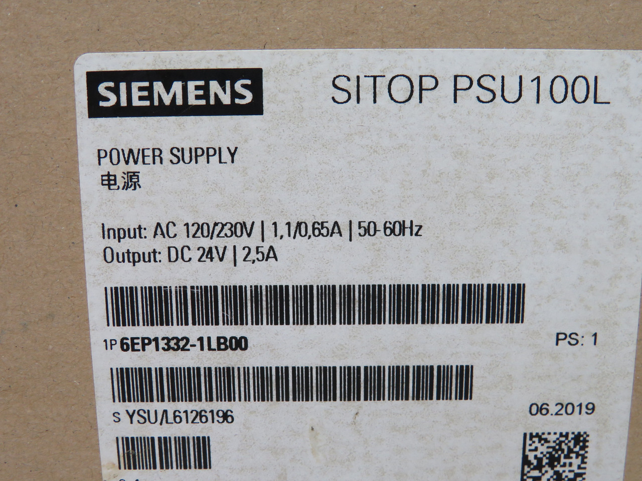 Siemens 6EP1332-1LB00 Power Supply Output:24VDC 2.5A NEW