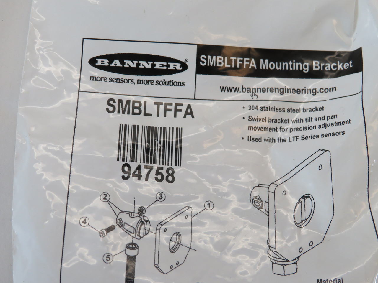 Banner SMBLTFFA 94758 304 Stainless Steel Sensor Bracket Kit for Sensor NWB