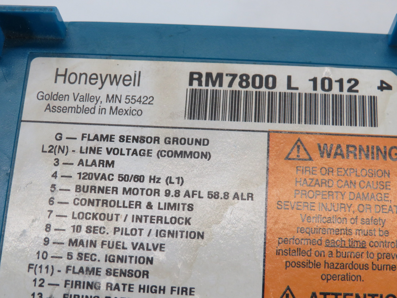 Honeywell RM7800L1012 Burner Control 10 Sec Intact 4 Sec Clip & Remove USED