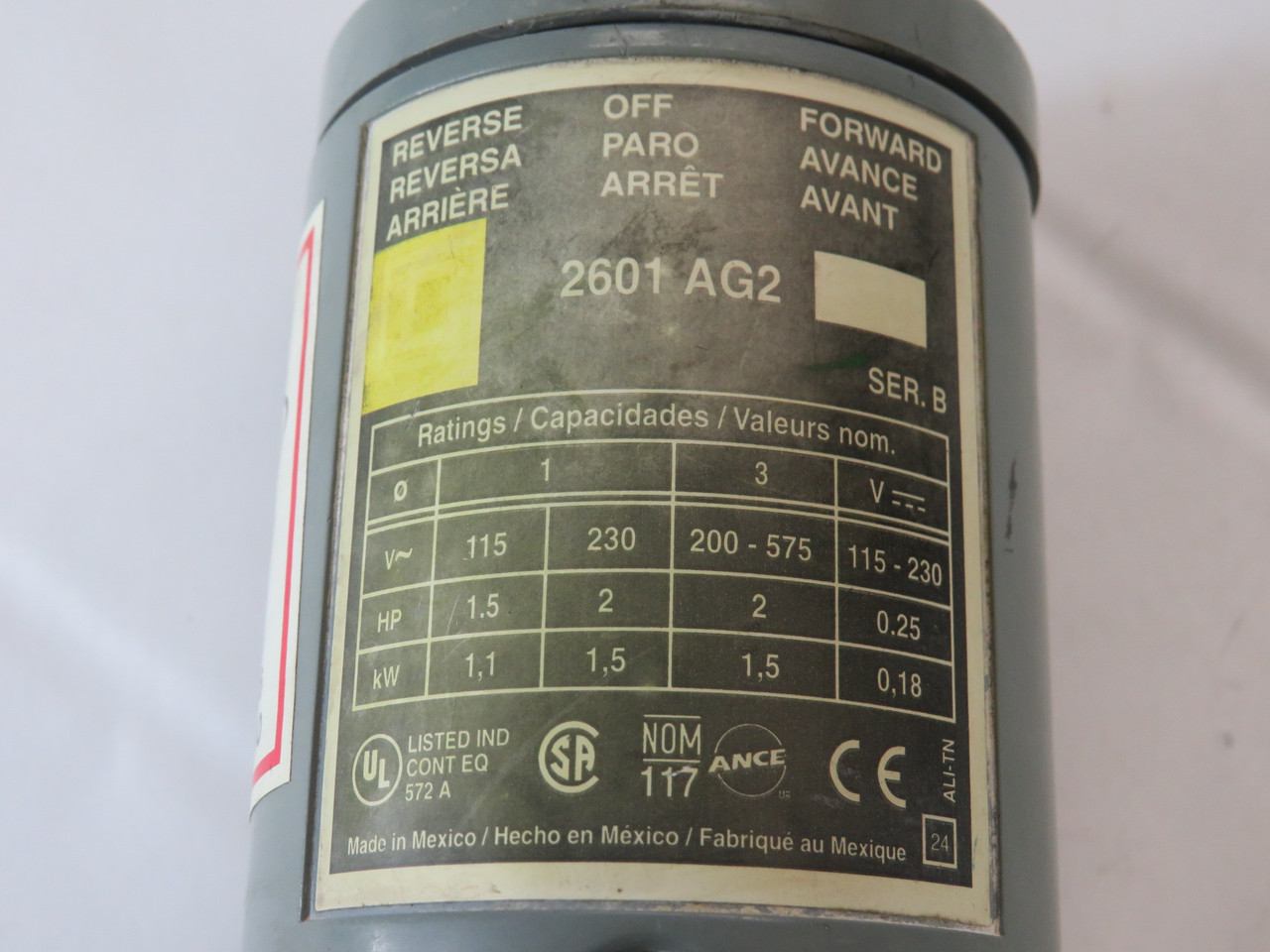 Square D 2601AG2 Series B Reversing Drum Switch 2HP 230/575VAC 3P USED