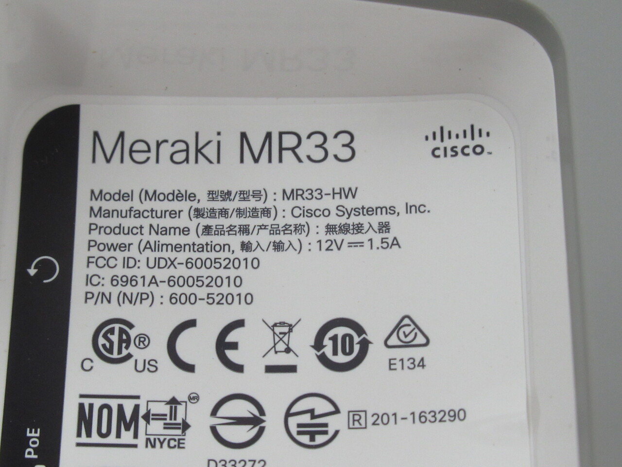 Cisco MR33-HW Meraki Dual Point Access Point 802.11ac WRITING ON BOX NEW