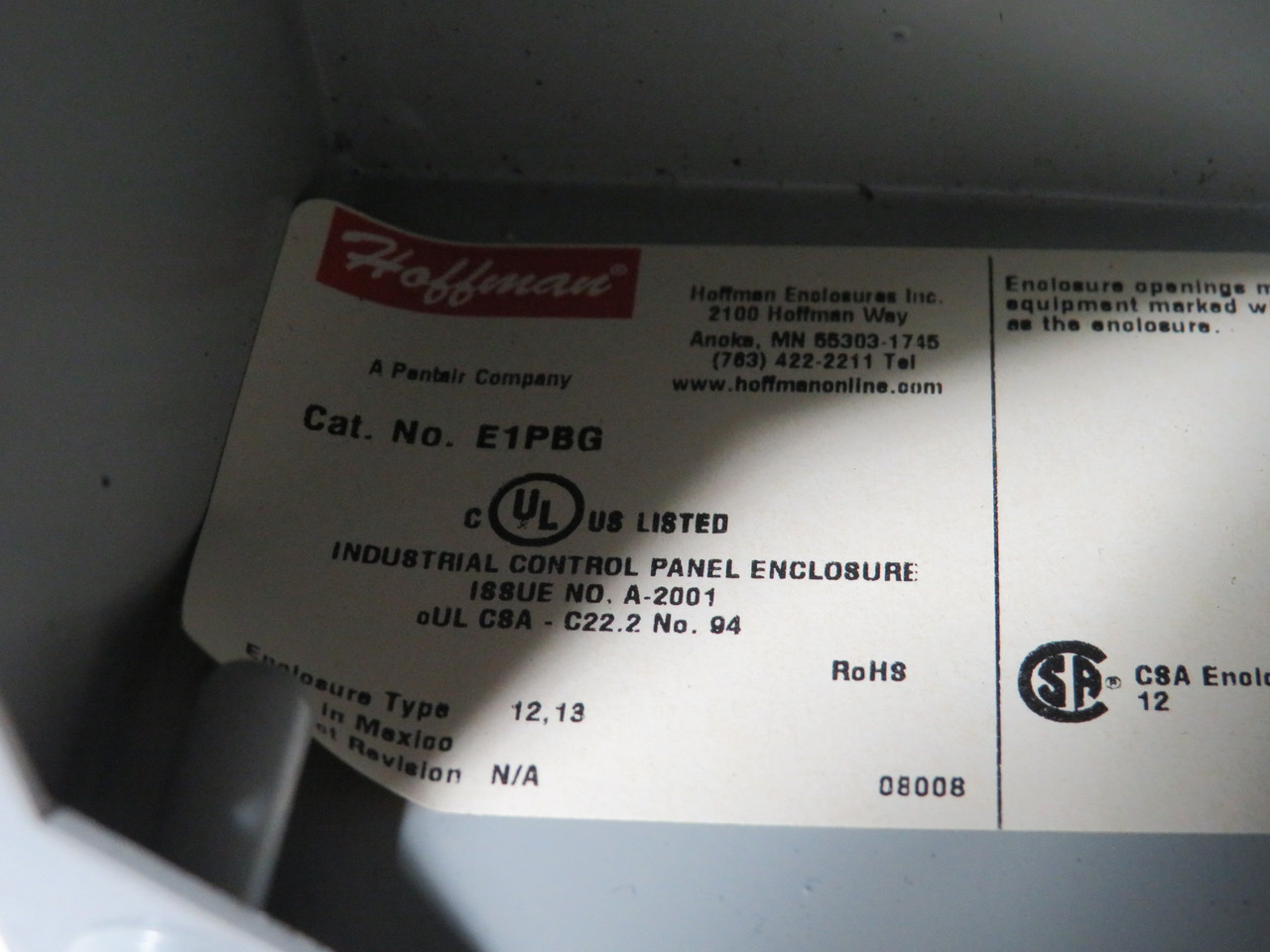 Hoffman E1PBG Steel Push Button Enclosure 1-Hole 30.55mm SHELF WEAR NOP