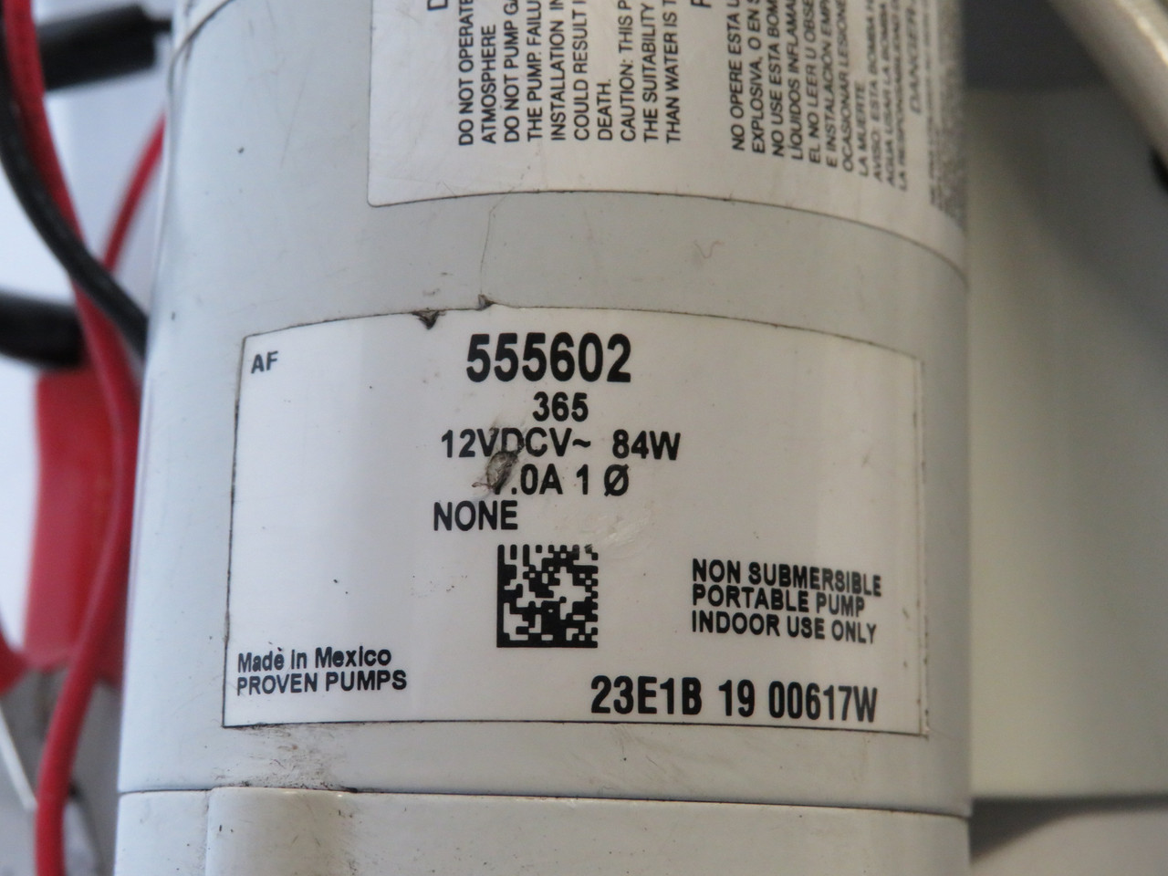 Proven Pumps 555602-365 Utility Pump 3/4" NPT 84W 12VDC 1Ph 1A USED