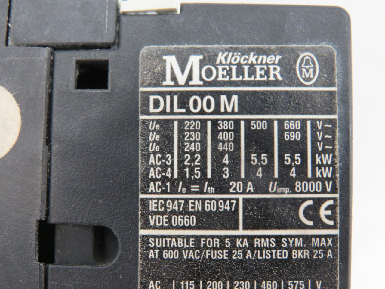 Klockner-Moeller DIL00M-110/120V Contactor 110V 50Hz 120V 60Hz 20A 3P USED
