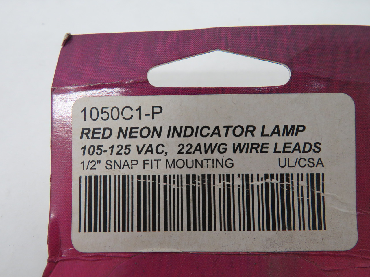 Trans Canada 1050C1-P Red Neon Indicator Lamp 105-125VAC 22AWG 1/2" Snap NWB