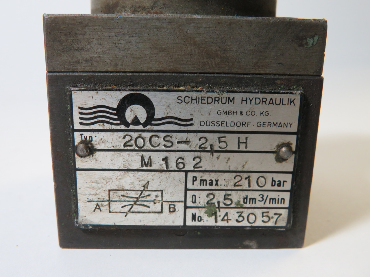 Schiedrum Hydraulik 20CS-2.5H 2-Way Flow Control Valve COSMETIC DAMAGE USED
