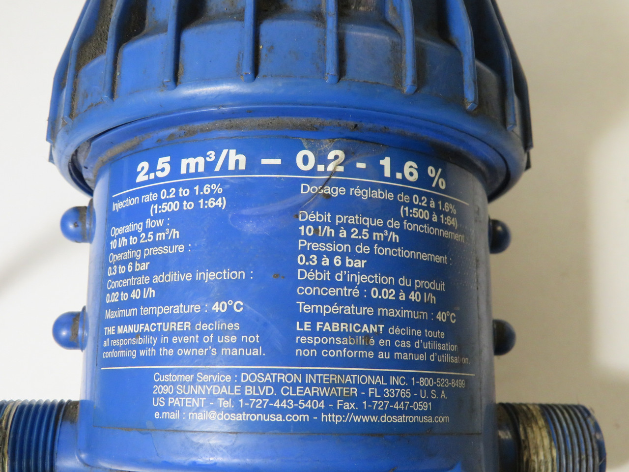 Dosatron DI16VFPXII Dosing Pump 11 gpm 1:5-1:64 2.5 m3/h 0.2-1.6% USED