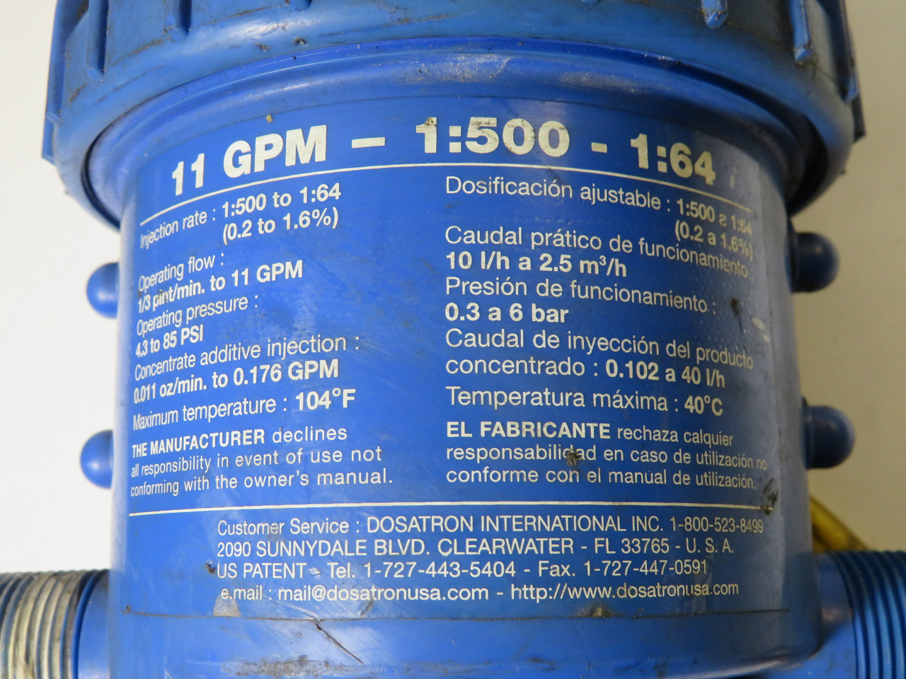 Dosatron DI16VFPXII Dosing Pump 11 gpm 1:5-1:64 2.5 m3/h 0.2-1.6% USED