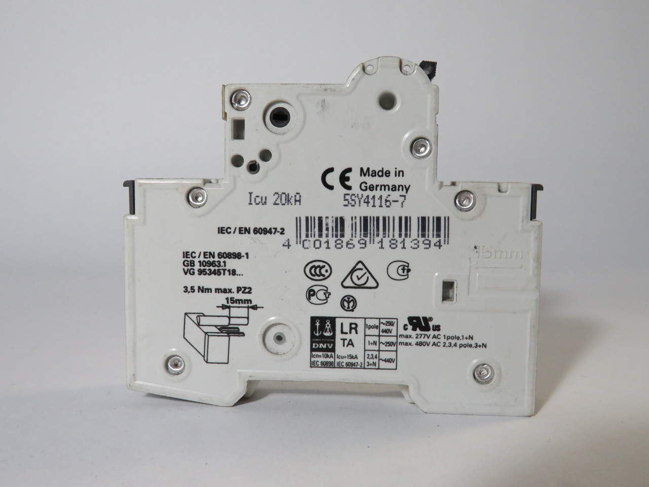 Siemens 5SY4116-7 Miniature Circuit Breaker 16A 230/400V 1-Pole C16 USED