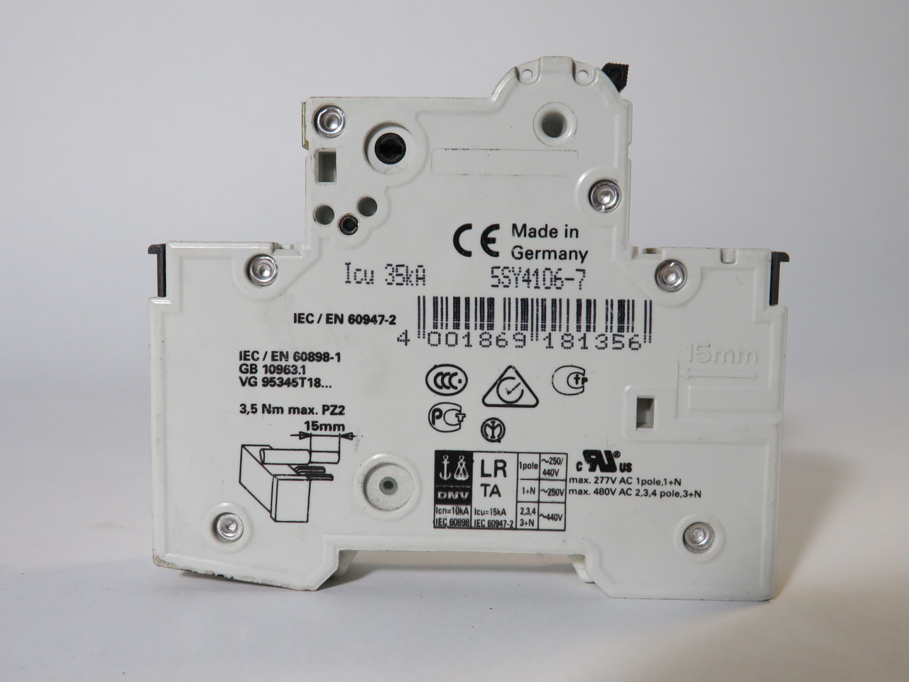 Siemens 5SY4106-7 Miniature Circuit Breaker 6A 230/400V 1-Pole C6 USED