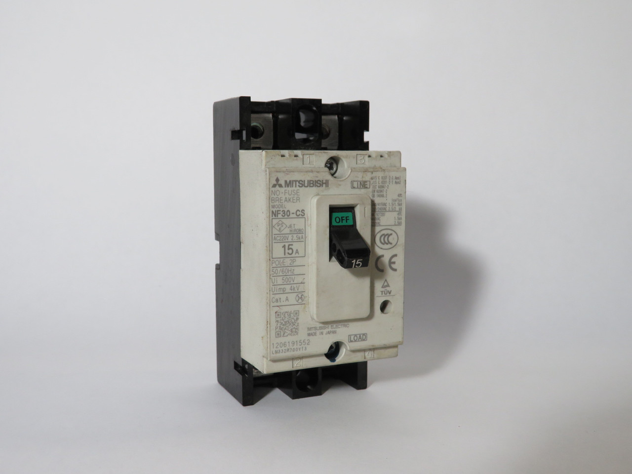 Mitsubishi NF30-CS-2P-15A Circuit Breaker 15A 500V 2-Pole NO SCREWS USED