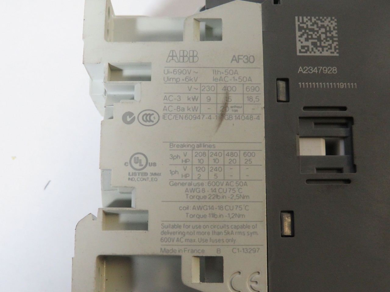 ABB AF30-30-00-13 Contactor 100-250VAC/DC 50/60Hz SHELF WEAR NEW