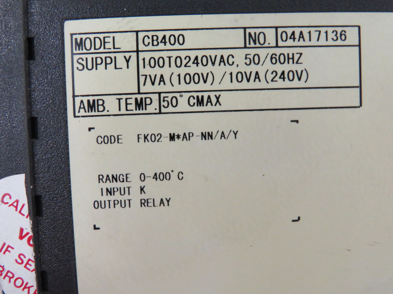 RKC CB400 Temperature Controller 1/8DIN 100-240VAC 50/60Hz 0-400C USED