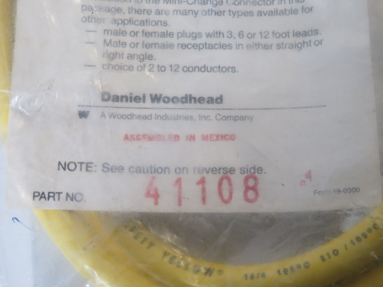 Woodhead 41108 Single-Ended Cordset 4-Pole 6' Length 16/4 AWG NWB