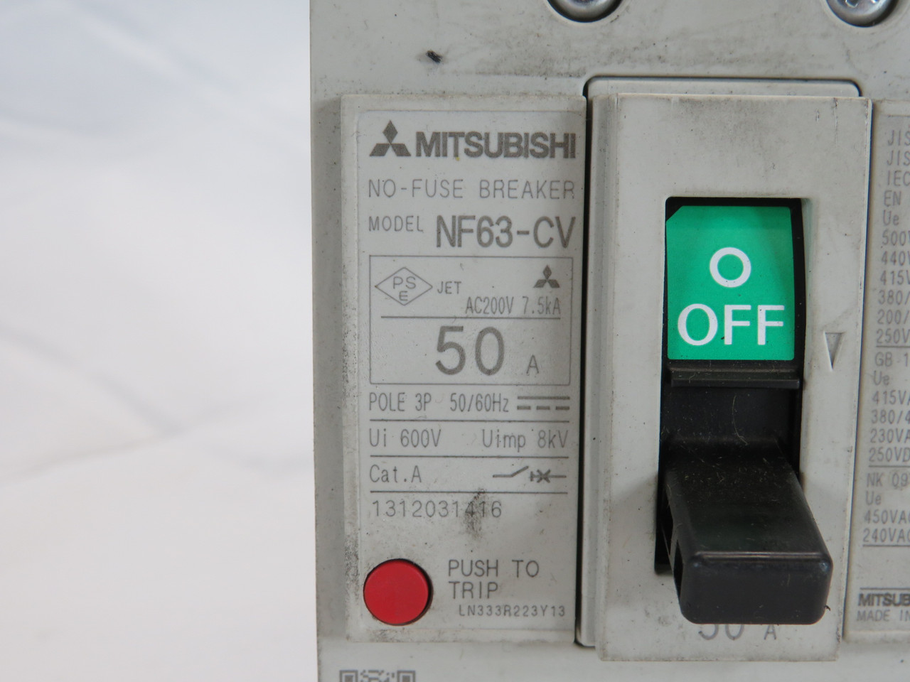 Mitsubishi NF63-CV3P50A Molded Case Circuit Breaker 50A 600V 3-Pole USED