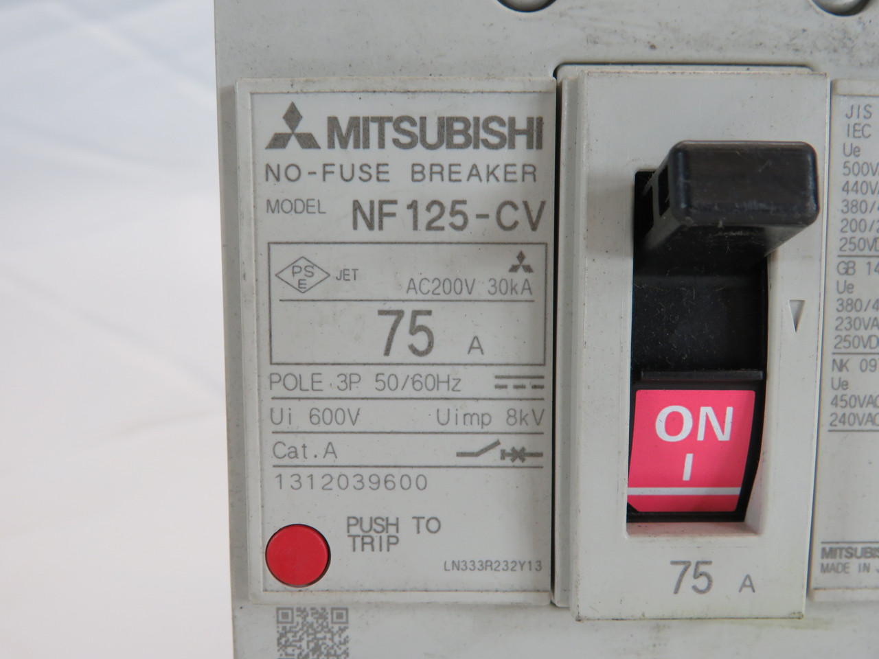 Mitsubishi NF125-CV3P75A Molded Case Circuit Breaker 75A 600V 3-Pole USED