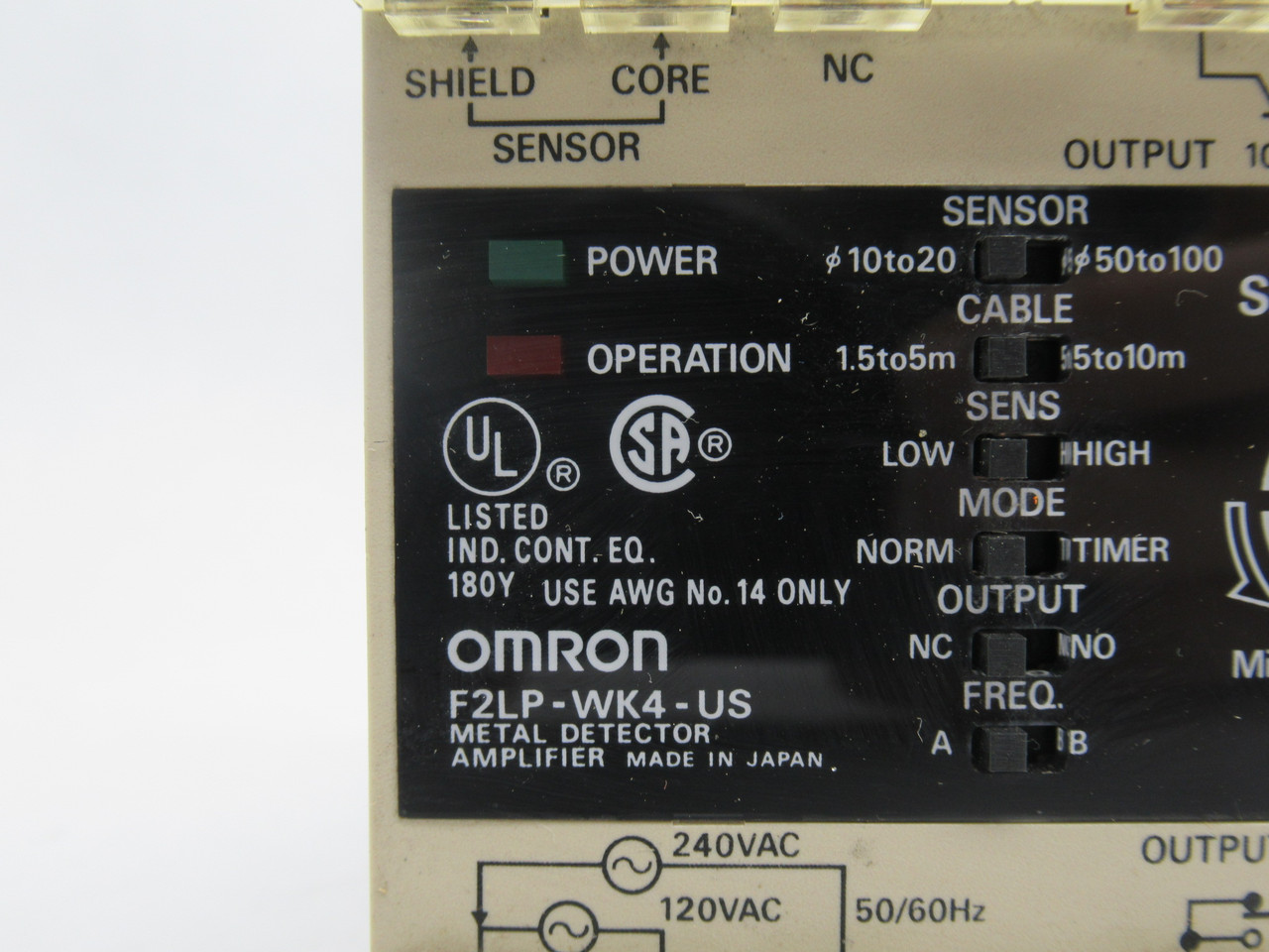 Omron F2LP-WK4-US Metal Detector Amplifier 120/240V 2A@250VAC 100mA USED