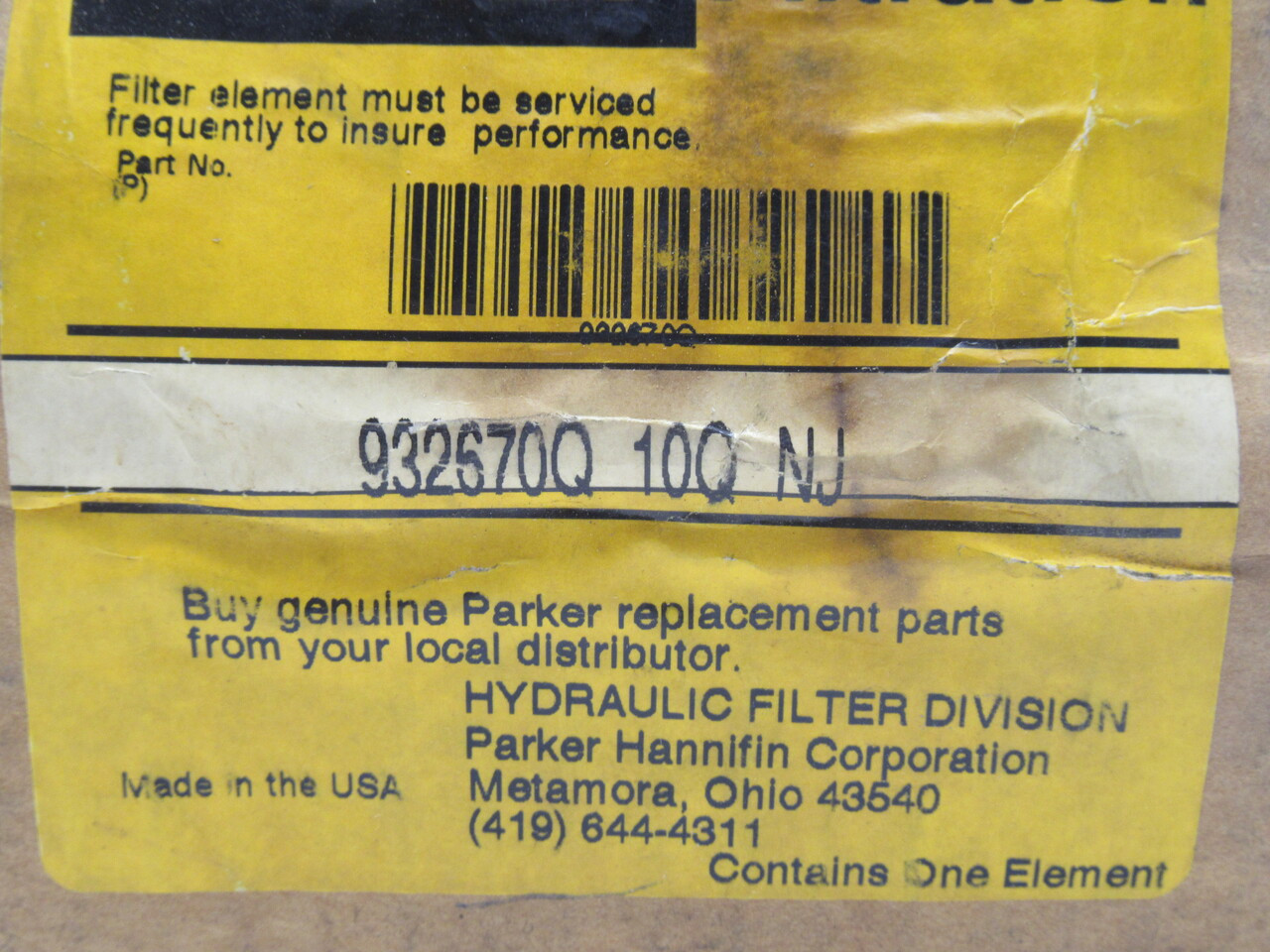 Parker 932670Q Hydraulic Filter Element 10 micron 10 bar BOX DAMAGE NEW