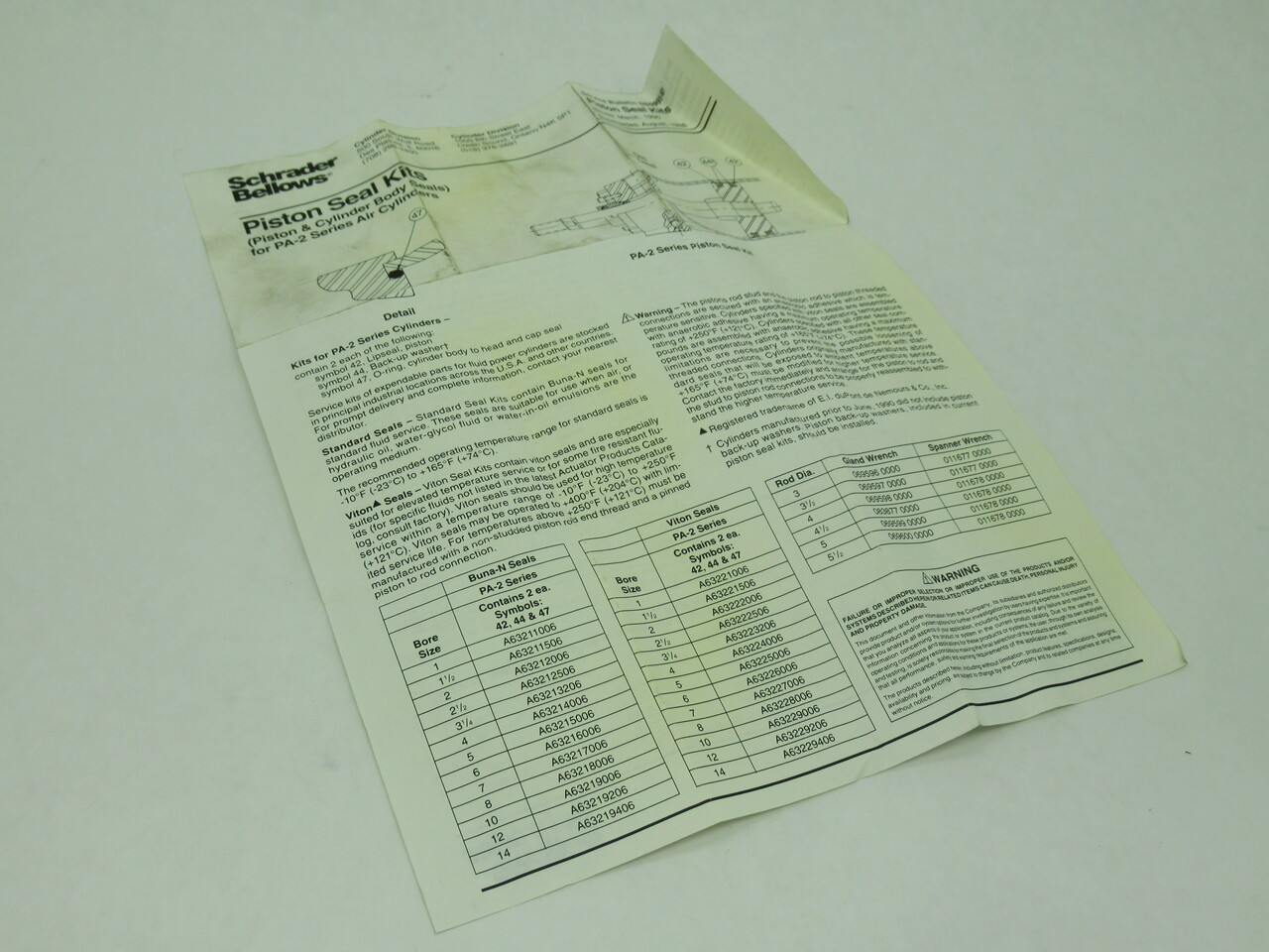 Schrader Bellows A63212507 2-1/2" Piston Seal Kit NOP