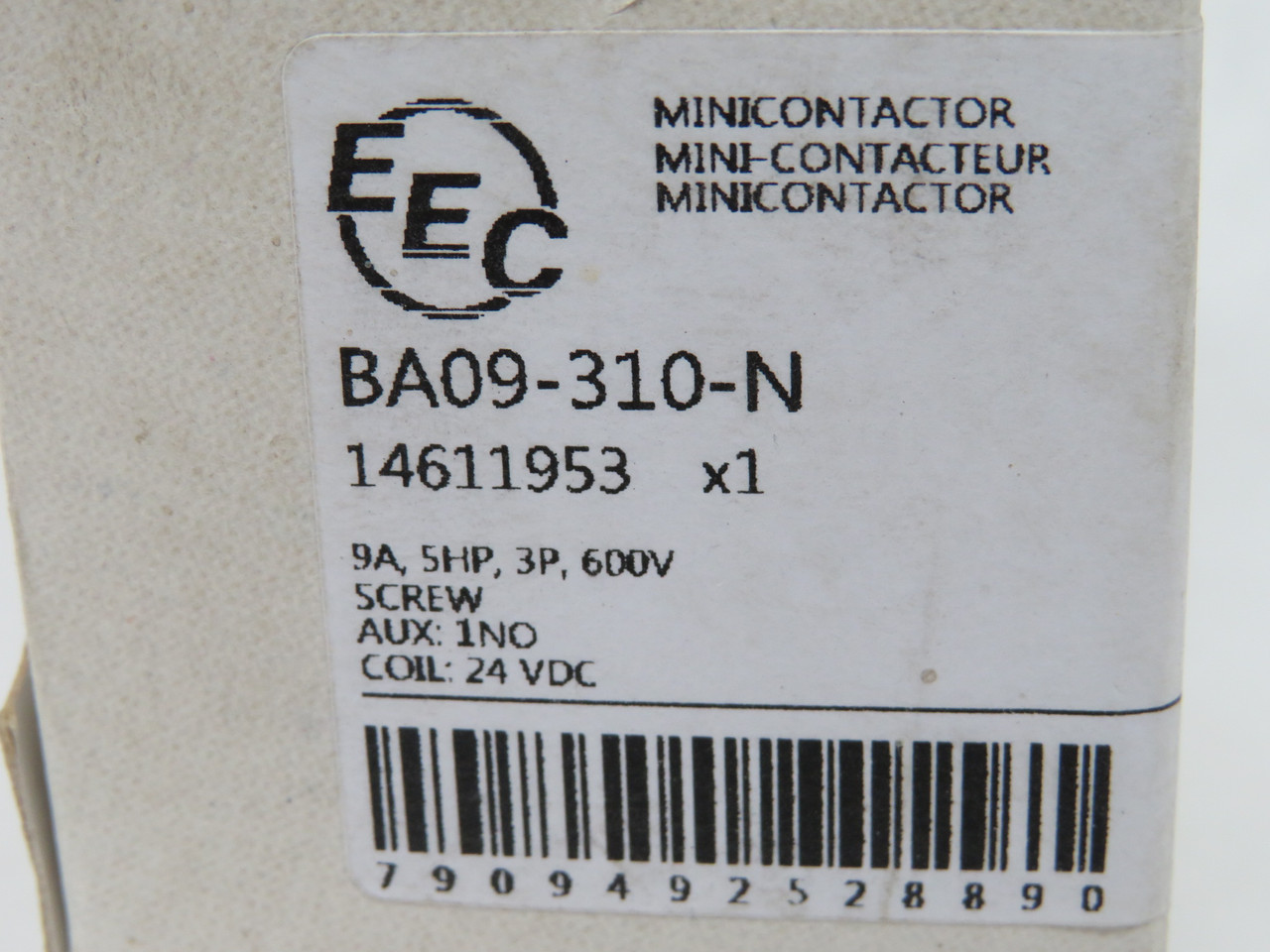 EEC BA09-310-N Mini Contactor 24VDC 1NO 5HP 9A 600V 3P NEW