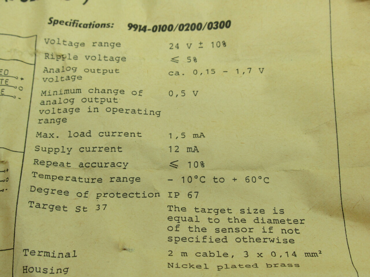Pulsotronic 9914-0300 Proximity Sensor 24VDC 5-10mm Distance SHELF WEAR NEW