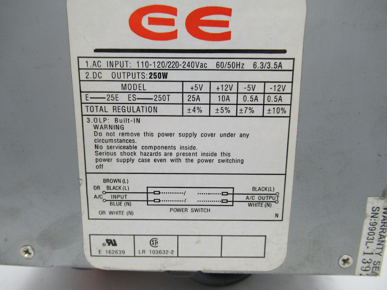 EE E-25E ES-250T Power Supply 250W 5VDC 12VDC USED