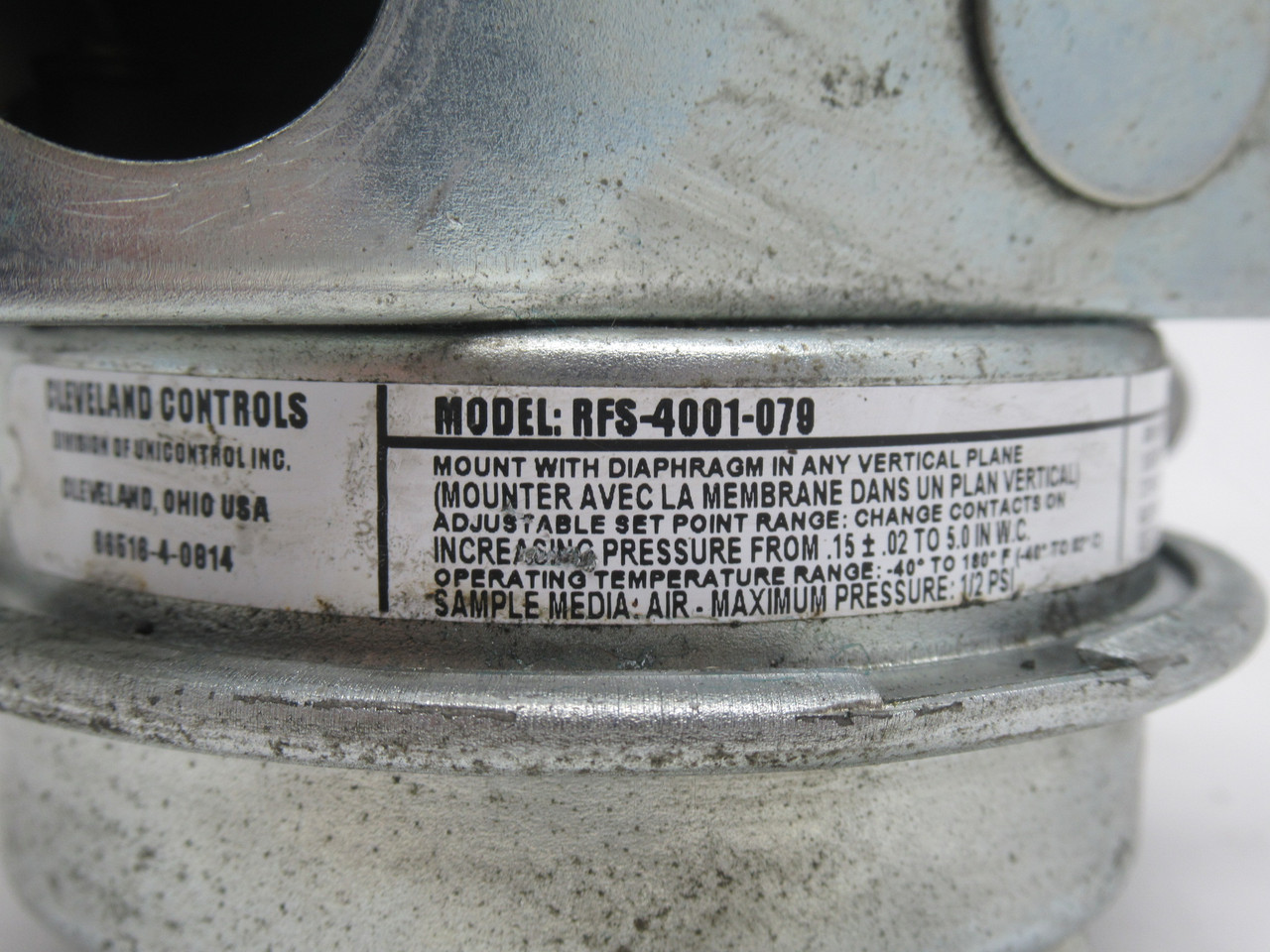 Cleveland Controls RFS-4001-079 Pressure Switch 300VA 120-277V 50/60Hz 15A USED