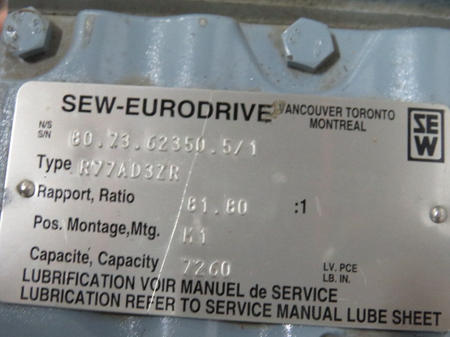 Sew-Eurodrive R77AD3ZR Inline Gear Reducer 81.80:1 Ratio 7260 in-lb USED