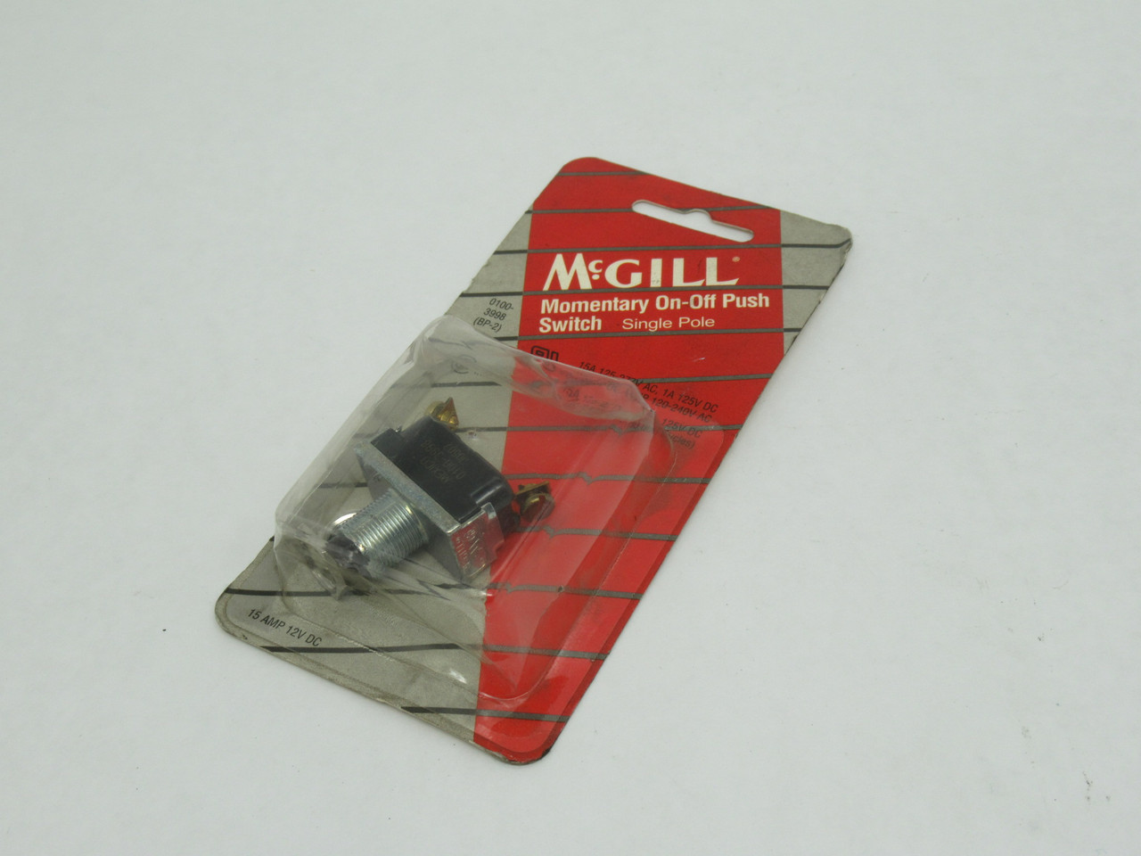 McGill 0100-3998 BP-2 Momentary On-Off Push Button 15A 12VDC 1P SHELF WEAR NEW