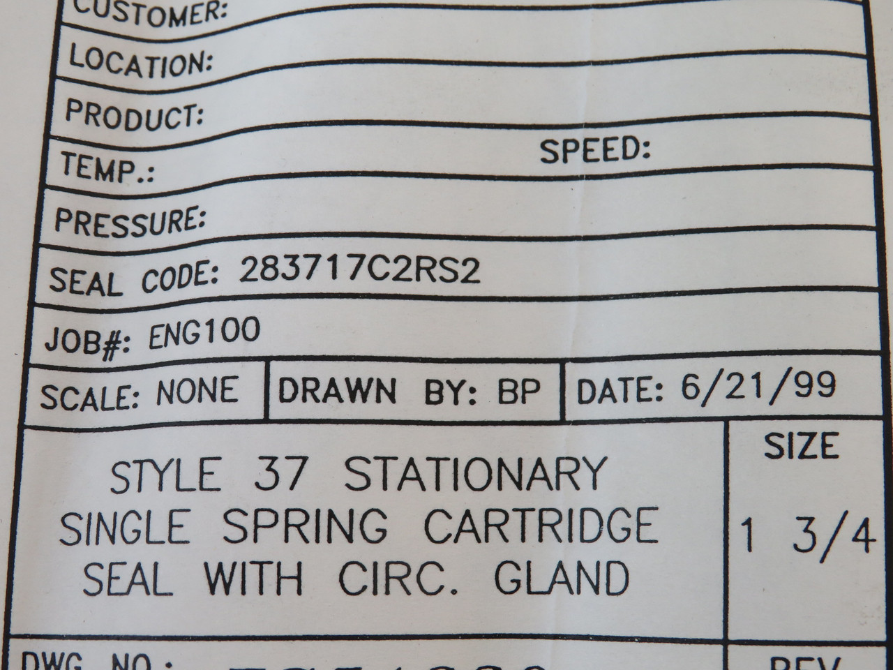 Flex-A-Seal 283717C2RS2 1-3/4" Stationary 1-Spring Cartridge Seal BOX DAMAGE NEW