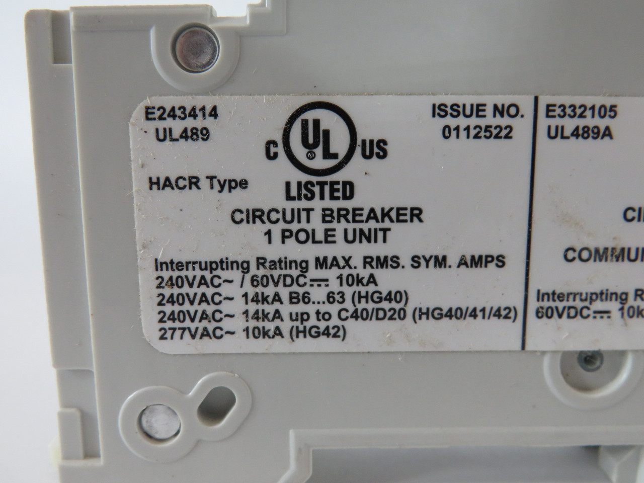 Siemens 5SJ4110-7HG40 Circuit Breaker 10A 240/277VAC 60VDC 1P USED