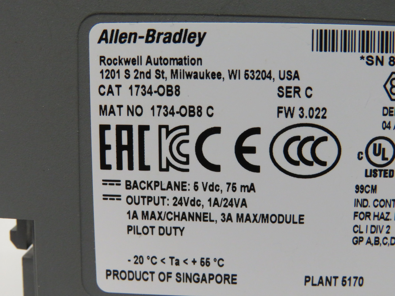 Allen-Bradley 1734-OB8 Series C Point Output Module 24VDC 1A 24VA 3A USED
