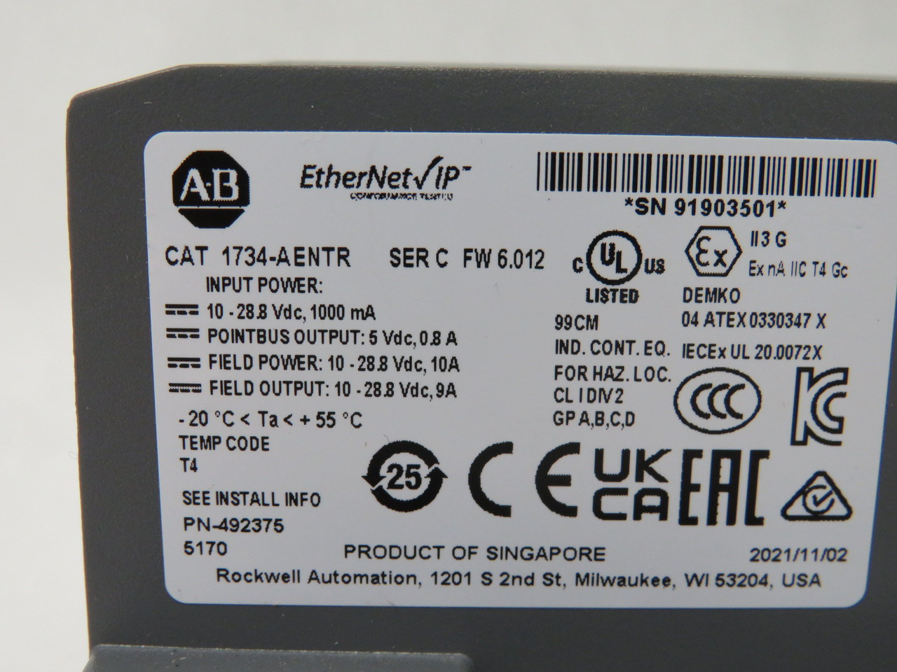 Allen-Bradley 1734-AENTR Series C Dual Point Ethernet IP Adapter 5VDC .8A USED