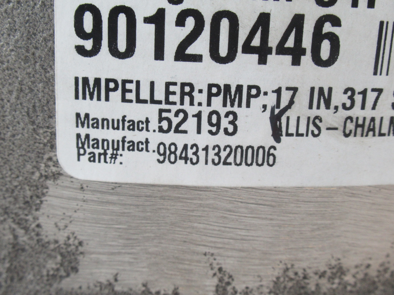 Allis-Chalmers 98-431-320-006 3-Vane Impeller 17" OD for PWO Pump SHELF WEAR NOP
