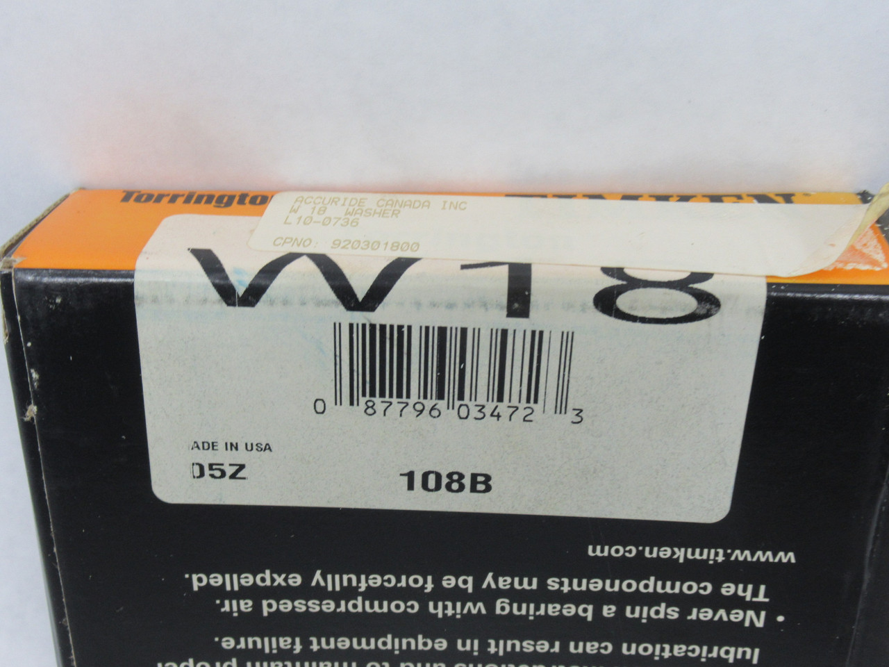 Timken W18 Bearing Lockwasher 4.938" OD 3.582" ID 0.084" T SHELF WEAR NEW