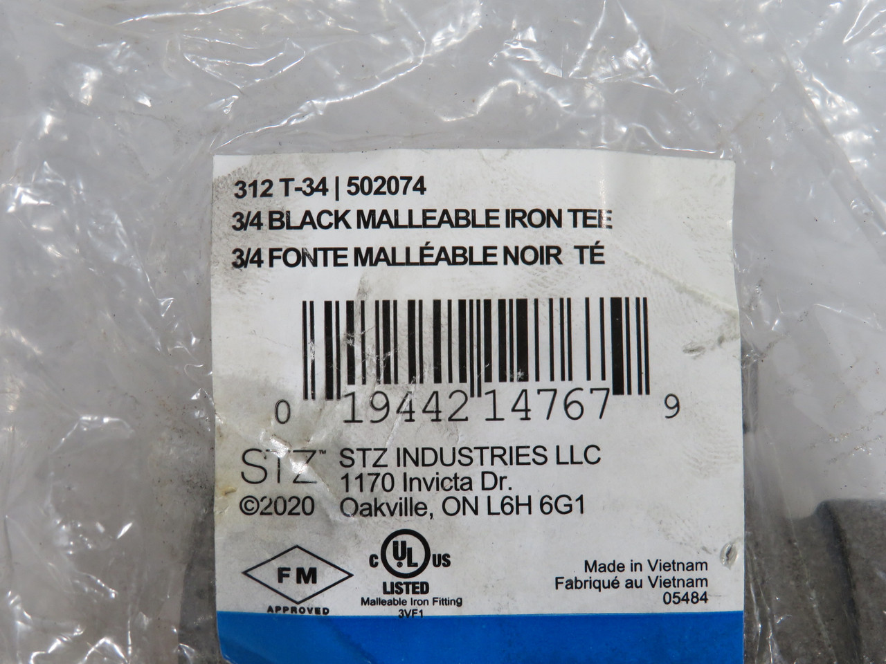 Stz Industries 312-T-34 Threaded Iron Tee 3/4" Black Malleable *Some Rust* NWB