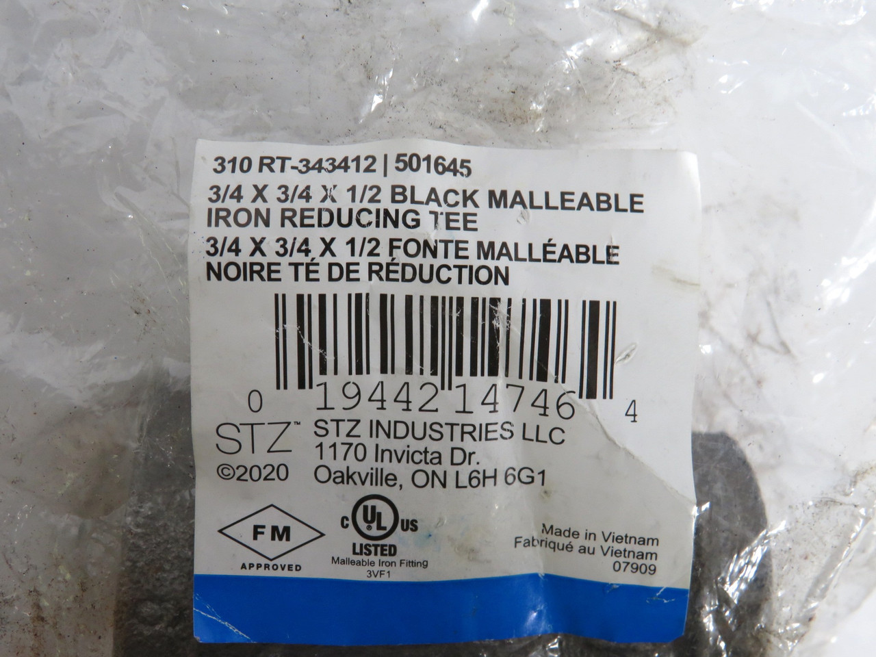 Stz Industries 310-RT-343412 Threaded Reducing Tee 3/4" x 3/4" x 1/2" NWB