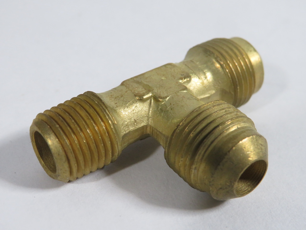 Generic Brass Run Tee Fitting 45 Deg Flare 3/8" Tube 1/4" NPT Lot of 2 USED