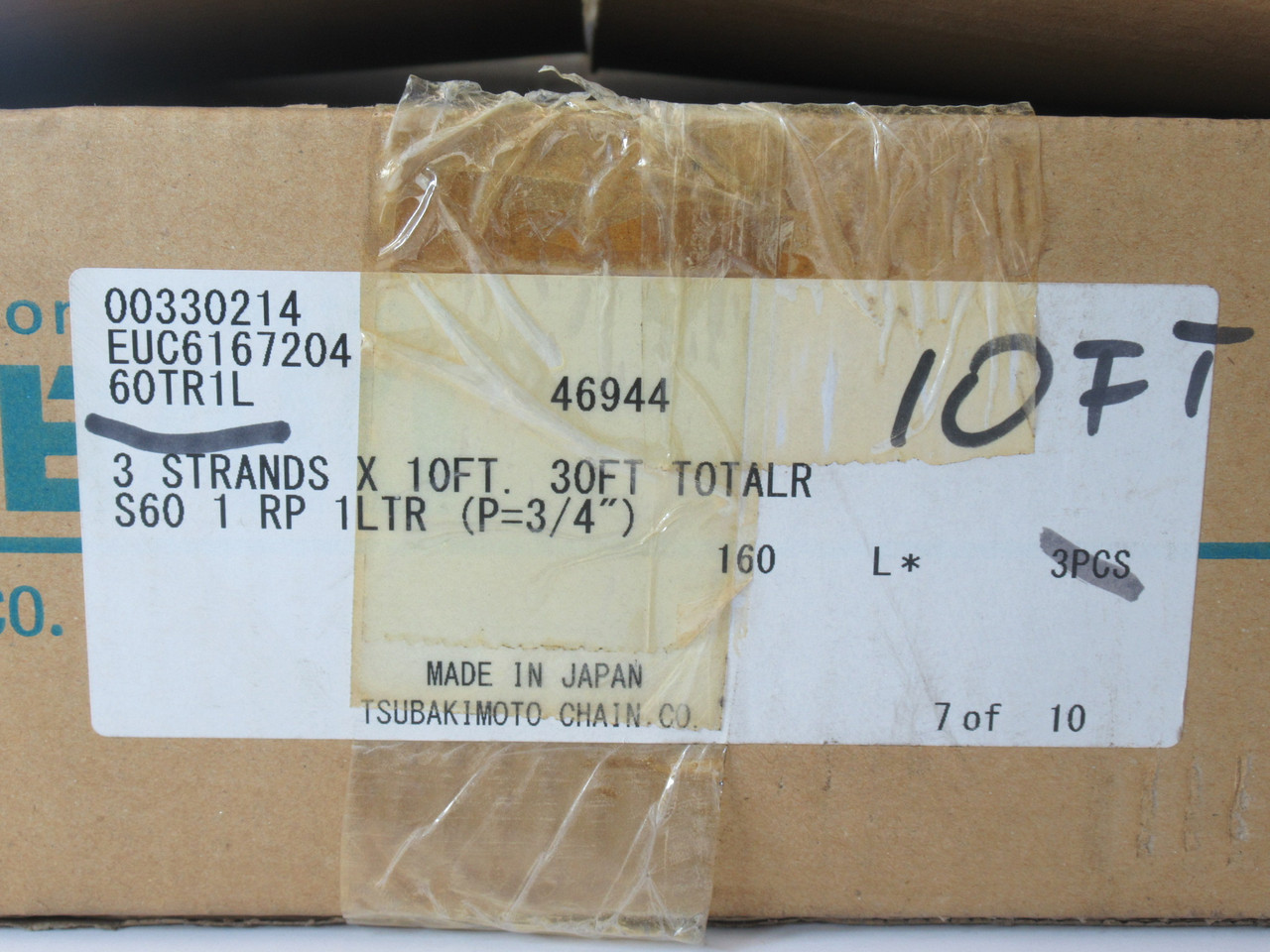 Tsubaki 60TR1L Spring Clip Roller Chain 60 Chain 3/4" Pitch 10' Length NEW