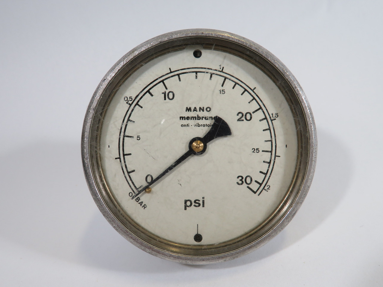 Mano Membrane Dry Pressure Gauge 0-30psi 3-1/2"D Clamp-Mount *No Clamp* USED