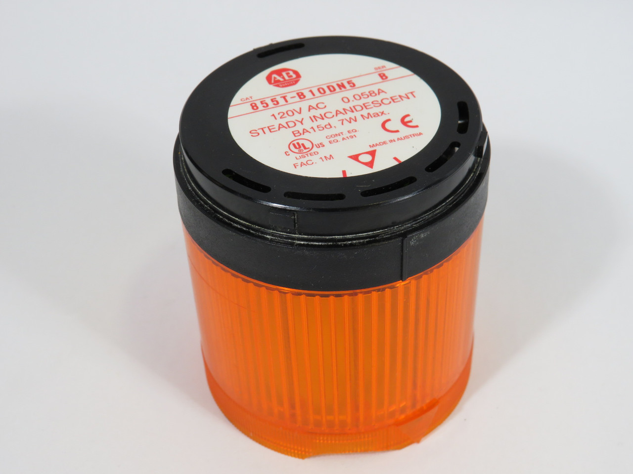 Allen-Bradley 855T-B10DN5 Stack Light Diffuser No Lamp Amber *Chipped* USED