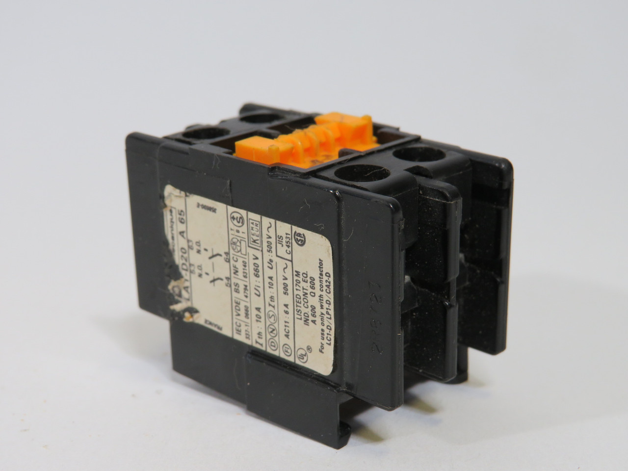 Telemecanique LA1-D20A65 Auxiliary Contact Block 2NO 660V USED