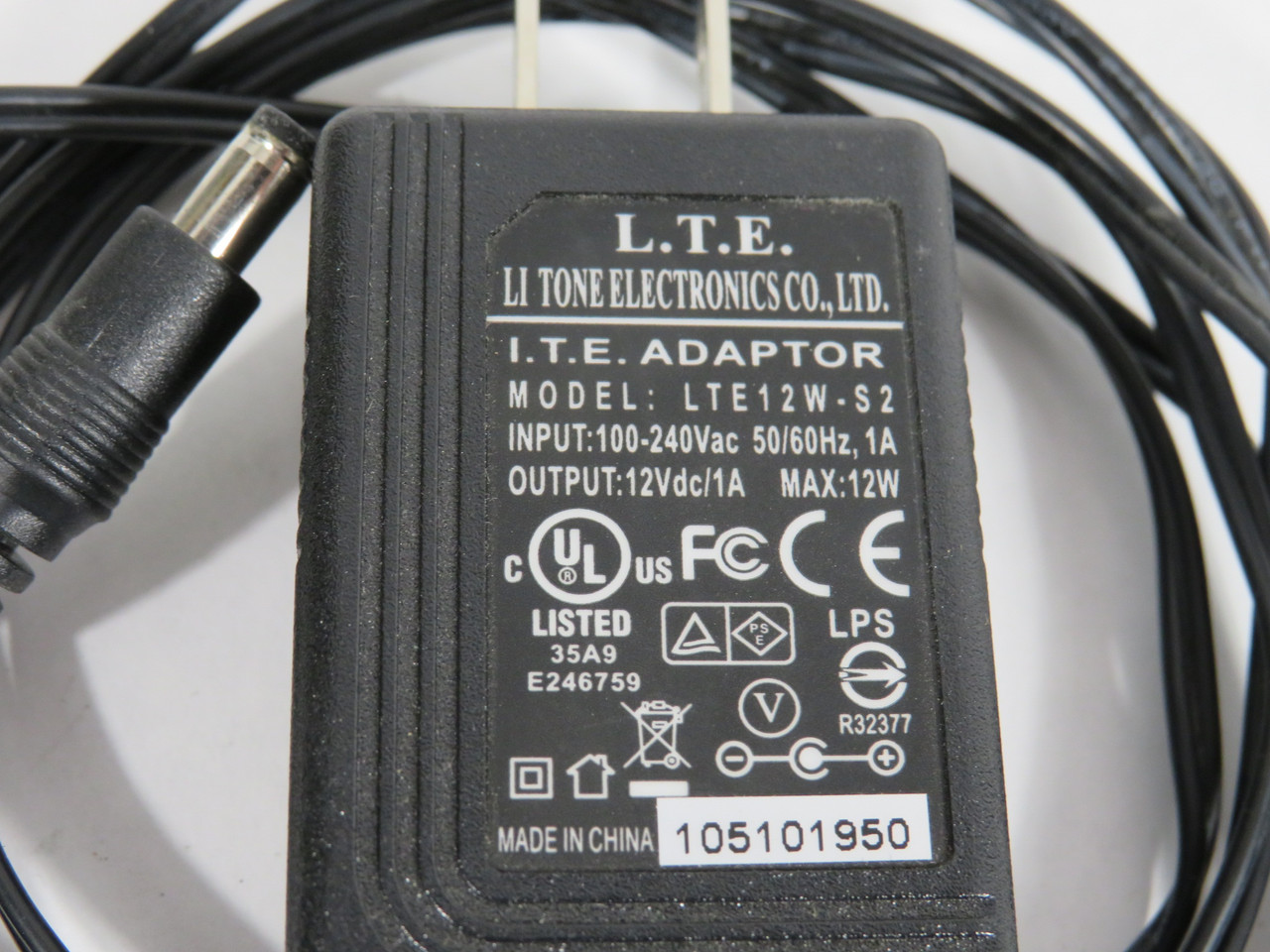 Li Tone Electronics LTE12W-S2 I.T.E. Adapter 12VDC 1A 12W USED