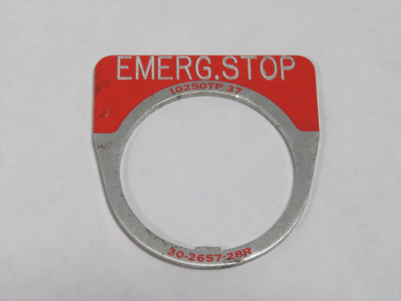 Cutler-Hammer 10250TP37STAMP Legend Plate EMERG. STOP 30-2657-28R USED