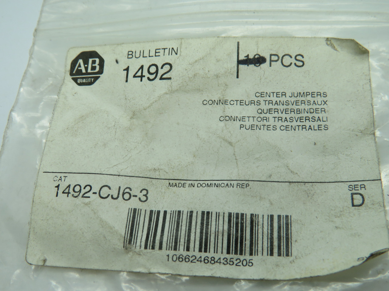 Allen-Bradley 1492-CJ6-3 Terminal Block Jumper Bars Series D 3-Pole 5-Pack NWB