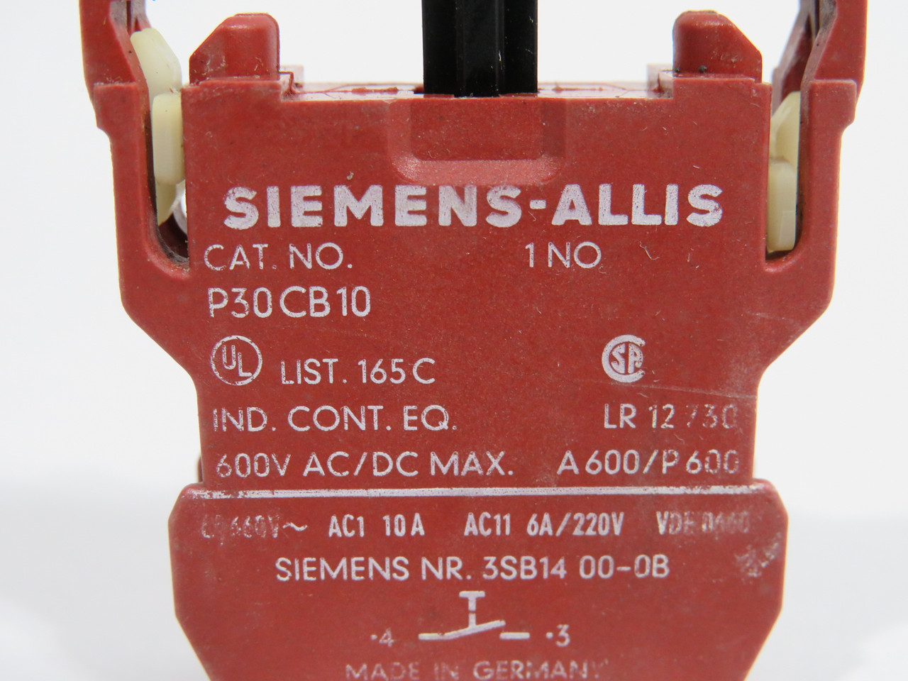 Siemens-Allis P30CB10 Contact Block 1NO 220V/600/660V Alt P/N 3SB1400-0B USED
