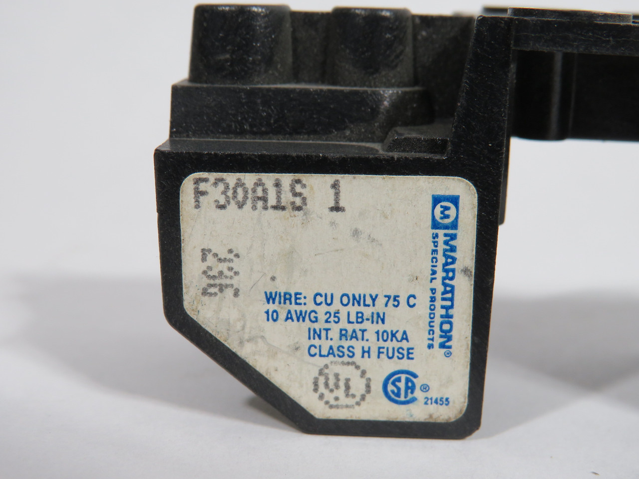 Marathon F30A1S-1 Fuse Block Holder 30A 250V 1-Pole Panel Mount USED